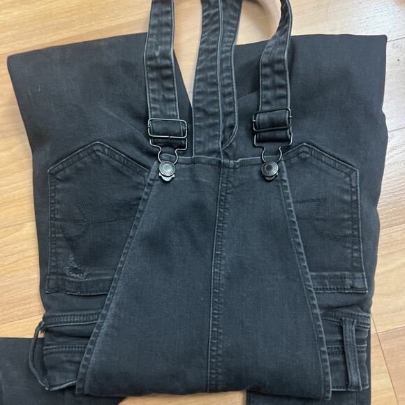 American Eagle Preppy Distressed Tomgirl Jegging Overall Faded Black Denim Size… - Picture 7 of 12